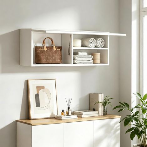 Meuble-lavabo mural avec portes coulissantes pratiques, unité de rangement peu encombrante, mesurant 80 x 25 x 30 cm (meuble-lavabo seul). (1/5)