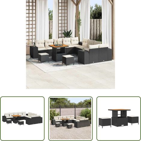 Canapé modulaire - Ensemble de canapé de jardin 13 pcs Noir et Crème polyrotin (1/5)