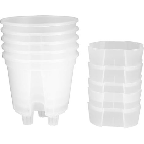 Lot de 5 pots de fleurs transparents à arrosage automatique avec récipient profond (1/5)