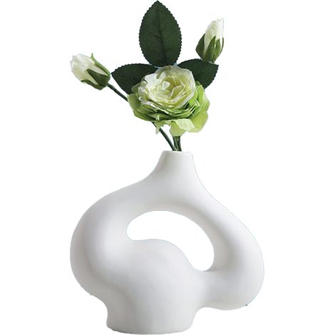 Vase décoratif SuMei design abstrait blanc élégant avec fleurs séchées et fraîches pour bureau TV showroom