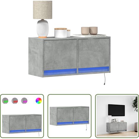 vidaXL Stauraum - TV-Wandschrank mit LED-Beleuchtung Betongrau 80x31x38 cm (1/5)