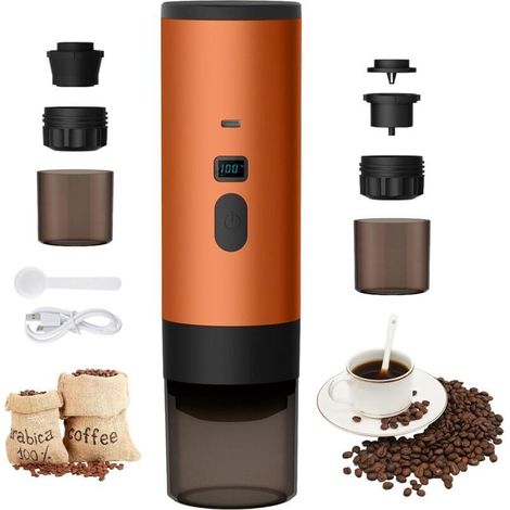 3En1 Machine à Cafe Portable, 72W CafetièRe Portable, 12V Expresso CafetièRe Rechargeable, USB CafetièRes Expresso à Capsules, RéServoir D'Eau 90ml, Pour Bureau Camping Voiture Voyage, Orange