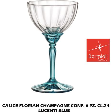 Set 6 Calici Champagne in Vetro Florian Lucent Blue 24 cl Rocco Bormioli