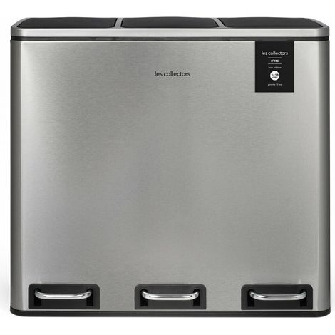 Poubelle tri les collectors acier inox 54 litres 3 compartiments (1/5)
