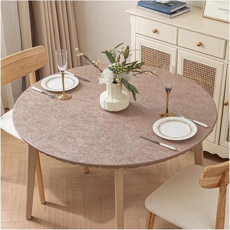 Nappe ronde 140cm Marron Imperméable & Anti-taches Polyester