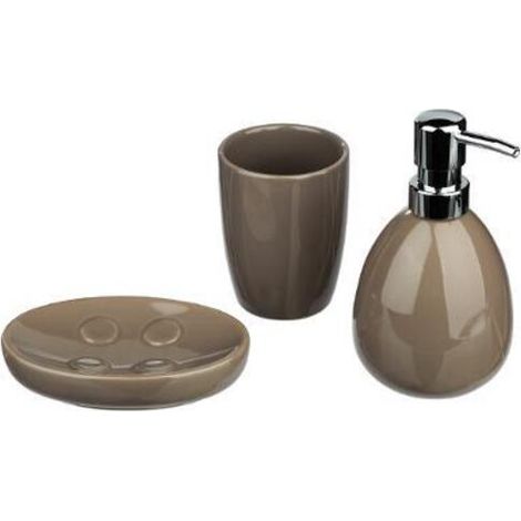 Kit de 3 accessoires de salle de bain - Look moderne - Coloris TAUPE (1/5)