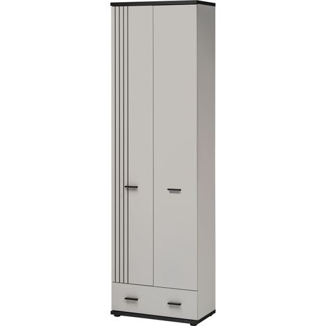 Armoire d'entrée Hugo - Bois MDF cachemire et noir - 60 x 203 x 32 cm - Livraison gratuite (1/5)