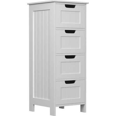 4 Tier Bathroom Floor Cabinet Cupboard Free Standing Waterproof Cabinet Storage Unit with 4 Removable Drawers, Adjustable Shelf, White