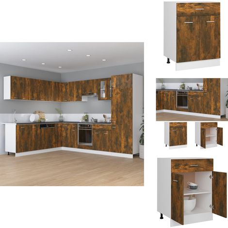 Unterschrank mit Schublade Räuchereiche 60x46x81,5 cm - Küchenmöbel - Untertischschrank - Holzmöbel - Küche Organisieren - Aufbewahrungslösung (1/5)