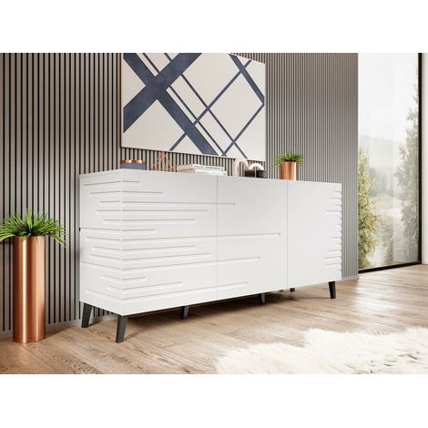 Commode de rangement Meuble universel Blanc 155x72x40cm NOVAK sur pieds (1/3)