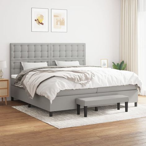 Lit à sommier tapissier avec matelas - Cadre De Lit Moderne: King Size - Lit Double - Gris clair 200x200cm Tissu Chic-207461 (1/5)