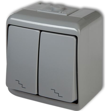 Interrupteur double junior pour escalier, gris IP54, 10WHE-7