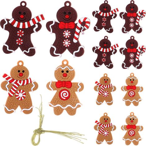 Lot de 12 pendentifs bonhomme en pain d'épice pour décoration de sapin de Noël et de fête-5X4CM