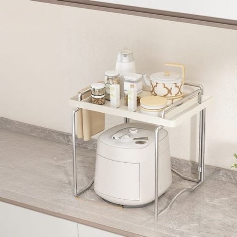 Étagère micro-ondes argentée – Support de cuisine polyvalent 38×36×43 cm pour petits appareils, acier robuste (1/5)