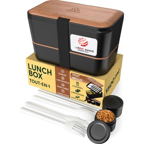 Lunch Box Bento, Tout en-1 avec Couverts, Étanche, Encastrable, (1/5)