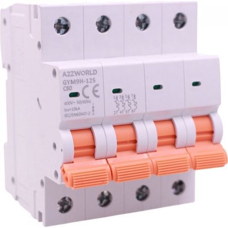 MCB Interruttore Magnetotermico Trifase 380V Curva C 4P 4M 10000A AC 400V IP20 GYM9H-125, Disponibili 80A 100A 125A (C80A)