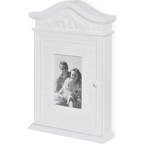 Armadietto portachiavi con portafoto bagno cucina 22,5 x 6,5 x 34,5 cm in MDF bianco 020046247