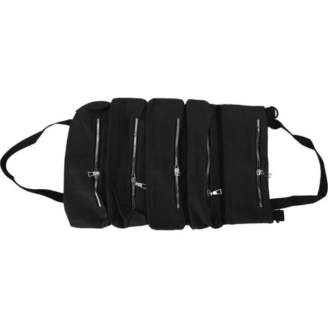 Sac de Rangement d'Outils en Toile Pliable avec Fermeture Éclair Léger et Résistant, Sac à Outils Roulant Grande Capacité avec Bretelles Noir