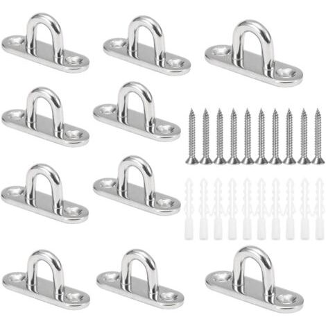 10 Pcs M5 Crochets de Plafond en Forme U Acier Inoxydable 304 Base 15 x 45mm Support Mural Plaques à Oeil pour Fixer les Cordons sur Bateau Yoga ou Suspendre les Lustres de Plafond (1/5)
