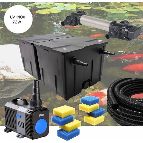 Kit De Filtration UV 72W INOX + 8 mousses de rechange Pour Bassin De Jardin De 30m3 (1/5)
