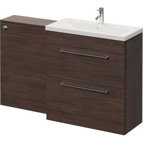 Napoli 390 Cento Brown Oak 1400mm 2 Drawer Vanity Unit Toilet Suite with Glide Basin - 1400mm - Chrome 480mm HandleWithout Kingston Toilet Pan