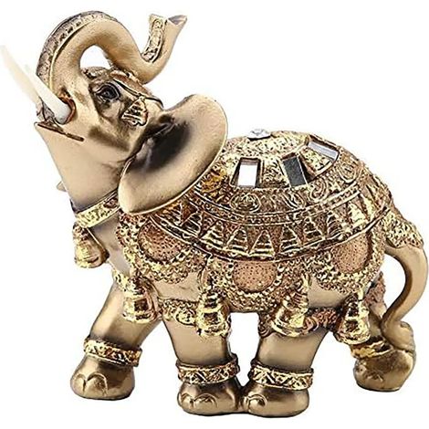 résine d'or statue d'éléphant statue d'éléphant collection porte-bonheur statue cadeaux décoration de la maison pendentifs feng shui, or, antique (1/5)