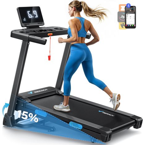 Tapis de Course Pliable, Inclinaison Électrique 15%, Vitesse 0.8-12km/h, Moteur 1.25CHP, Bluetooth APP Connecté, MERACH