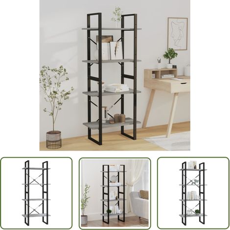 The Living Store Bibliothèque 4 niveaux Sonoma gris 60x30x140 cm - Bibliothèque - Étagère - Meuble De Rangement - Rangement Intérieur - Mobilier Salon (1/5)