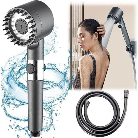 Pommeau de Douche Haute Pression, Douchette Douche Salle de Bain 4 Modes Réglable, Anti Calcaire Douchette Massant avec Stop Eau, Pommeau de Douche Économie d&39Eau,Pomme de Douche (B) (1/4)