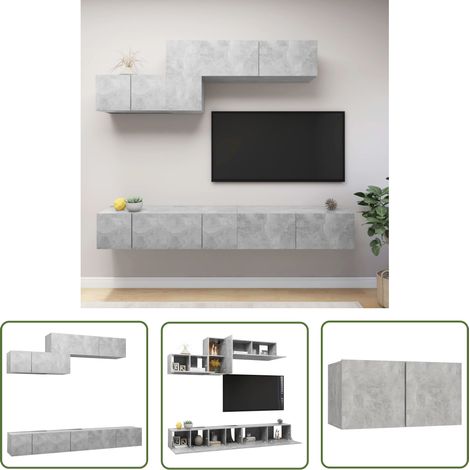 The Living Store Ensemble de meubles TV 6 pcs Gris béton Bois d'ingénierie - Meuble Tv Gris - Meuble Tv Suspendu - Ensemble Meuble Tv - Meuble Hifi - Rangement Salon (1/5)
