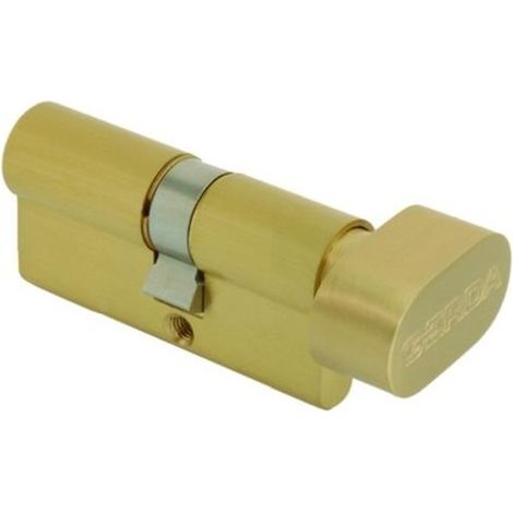 Cilindro de cerradura con botón SPARTA WK DE WA DE 402 Gerda E1 30x30, acabado en latón, apertura interior con pomo, alta seguridad para puertas de entrada