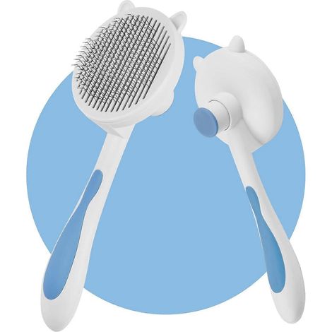 Brosse de soin pour le pelage avec nettoyage en un clic, manche antidérapant, pour chiens, chats et lapins - Élimine les poils morts et masse la peau-AquaForge (1/5)