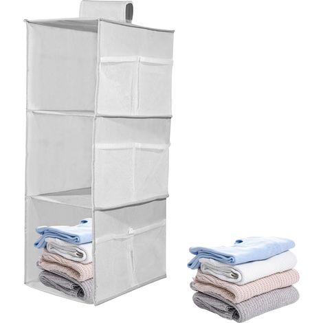 1 Étagère suspendue, 3 compartiments, tissu Oxford, 9 poches latérales, pliable, pour placard chambre