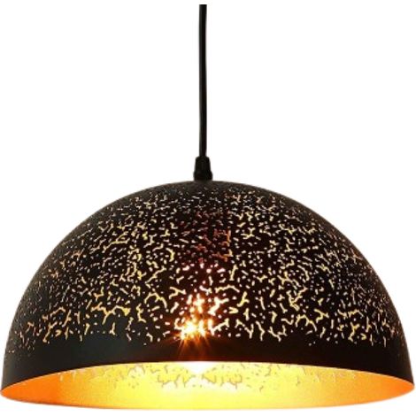 Suspension industrielle en métal, lampe suspendue vintage, lustre en osier noir et or, plafonnier rétro E27 pour salon, chambre, bar [Classe énergétique A+]  JUNJUN (1/5)
