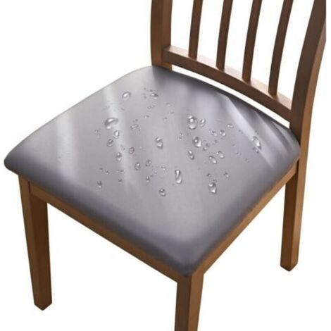 Lot de 4 housses de chaise extensibles en similicuir, imperméables, amovibles et lavables, pour salle à manger, cuisine, mariage, jardin, bureau (gris) (1/4)