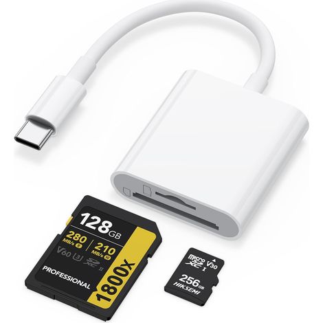 Lecteur de Carte SD USB C - 3 en 1 - Blanc - Transfert Données - Compatible Smartphone Tablette PC (1/5)