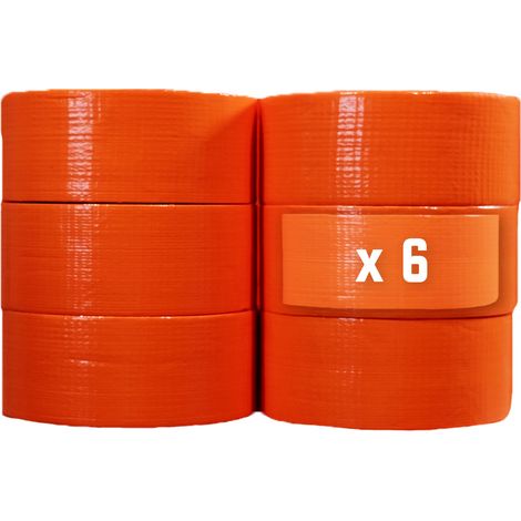 Lote de 6 Cintas adhesivas de tela naranja 50 mm x 33 m - Rollo de cinta adhesiva TECPLAST para la fijación de lonas, cables y alambres