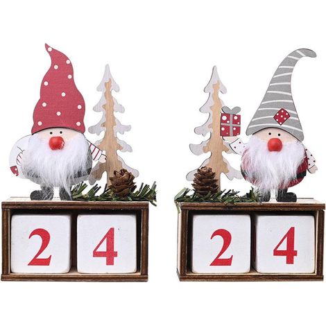 Calendrier de l'Avent en bois naturel, décoration sapin de Noël, kit de 2 pièces, compte à rebours festif pour table et cheminée (1/5)