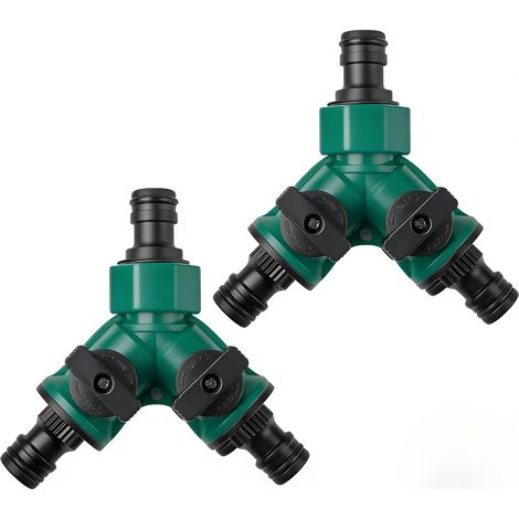Lot de 2 raccords de tuyau à 2 voies avec vanne d'arrêt - Raccord rapide - Tuyau d'arrosage - Raccord de tuyau d'arrosage - Pour robinet 3/4po