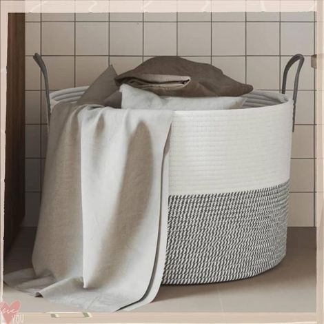 358490 Panier de rangement gris et blanc 51x33 cm coton (1/5)