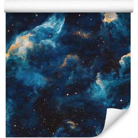 Papier peint aquarelle galaxie bleu marine, turquoise, bleu ciel et graphite 50x1000 cm (1/5)