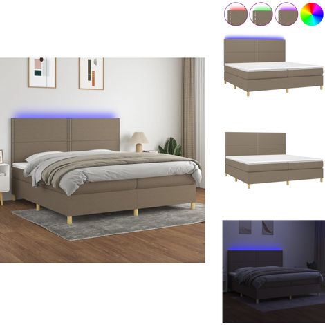 Sommier à lattes de lit et matelas et LED Taupe 200x200cm Tissu - Sommier Tapissier - Lit Plateforme - Lit Avec Led - Matelas À Ressorts Ensachés - Têted Lit Ajustable (1/5)