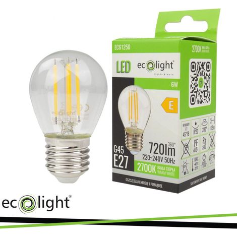 FILAMENTO PALLA DA GOLF G45 6W E27 2700K 720LM                                                           - Luce CALDA