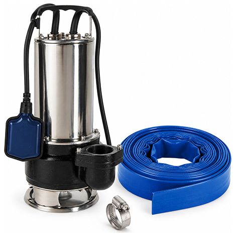 SPIDO - Kit Pompe d'Évacuation Eaux Chargées ECC PRO 400 - 1500 W - 24 m3/h - Tuyau Plat 25 m D50 mm + 2 Colliers Inox