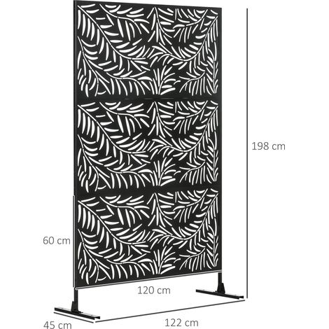 Paravent, résistant aux intempéries, acier, 122 cm x 45 cm x 198 cm, noir (1/5)