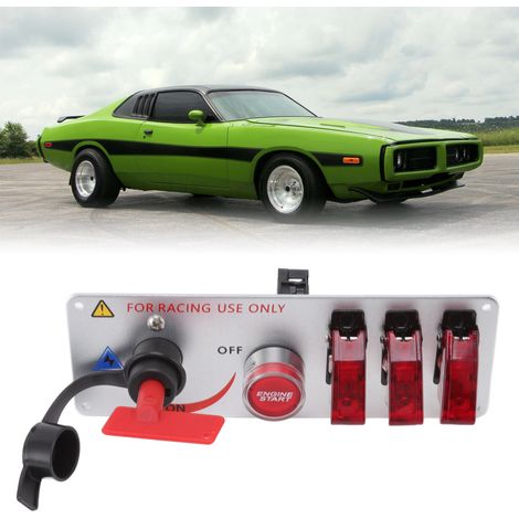 Panneau de commande d'allumage 12 V pour véhicules de course avec bouton de démarrage moteur, interrupteur à bascule 5 en 1 adapté aux voitures, véhicules de course, camping-cars et camions (rouge) (1/5)