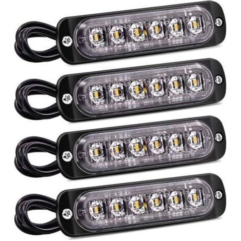 Lot de 4 feux latéraux stroboscopiques à 6 LED - Barre lumineuse de danger jaune - Signal de dysfonctionnement - Feux clignotants d'urgence étanches 12 V 24 V universels pour voiture camion (1/4)