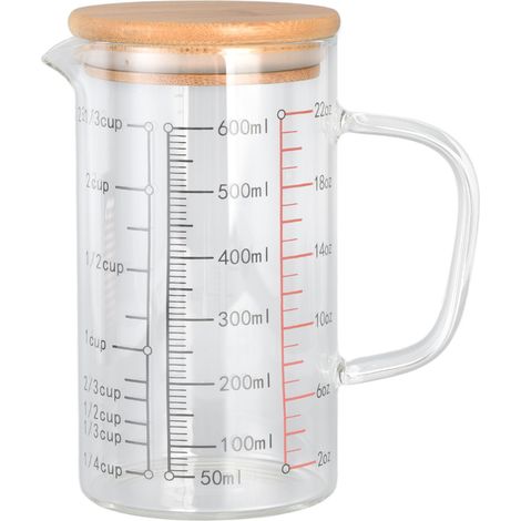 Tasse à mesurer en verre borosilicate de 600 ml avec bec verseur en V et graduation transparente pour une prise en main confortable. (1/5)