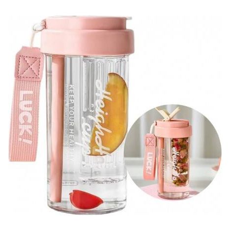 Botella de agua Ecarla con cesta y pajita 600ml ¡Suerte Rosa BD32R (1/5)