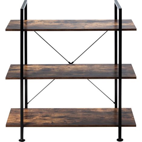 Libreria industriale a 3 ripiani 90 x 36 x 99 cm con dispositivo antiribaltamento finitura truciolare retrò colore caffè 200020698